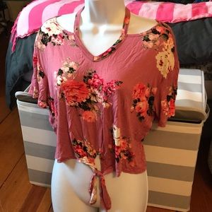 Floral open shoulder crop top